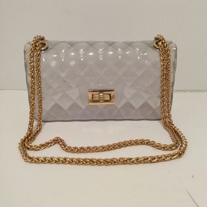 Clear Frosted Plastic Bubble Gold Tone Metal Chain Double Handle Crossbody Bag